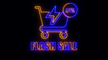 A vibrant neon sign promoting 91% discount flash sale. Perfect for showcasing digital marketing and e-commerce promotions. flash sale announcement. Highlights promotional excitement with modern design
