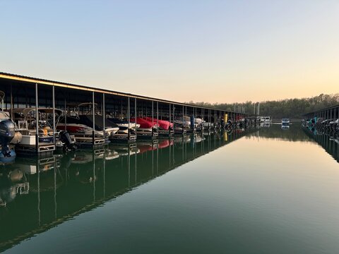 Marina with boats and reflections