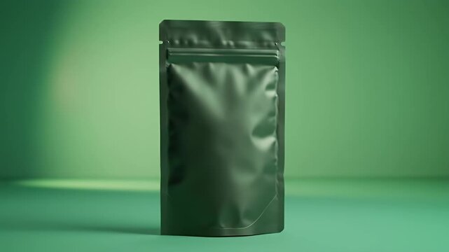 Blank Matte Dark Green Stand-Up Pouch with Zipper on Gradient Green Background for Product Mockup