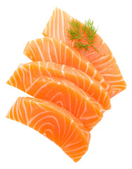 Fresh salmon sashimi slices isolated on transparent background