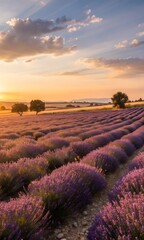 Proven&ccedil;al Lavender Sunset: A Serene Field of Purple