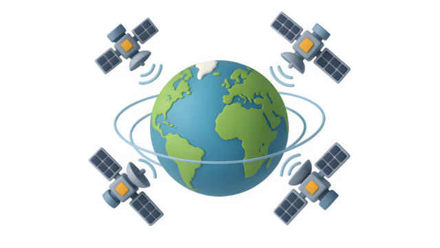 3D Illustration of GPS Satellites Orbiting Earth PNG