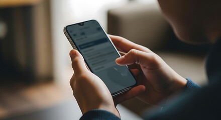 Person using generic smartphone in natural light, sharp focus, soft background blur, authentic lifestyle moment.