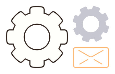 Two gears and an envelope highlighting mechanics, workflow optimization, communication flow, and automation. Ideal for technology, teamwork, productivity, collaboration, processes innovation