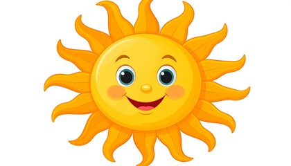 Cheerful cartoon sun with a smiling face and orange rays