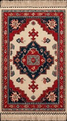 Cream rug with red, blue, & cream patterns