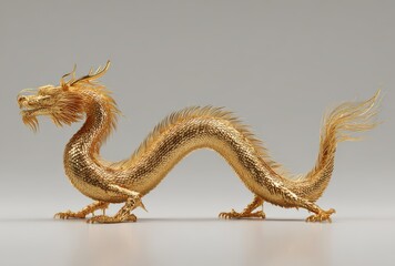 Obraz premium Golden Voxel Dragon 3D Render of Mythical Creature