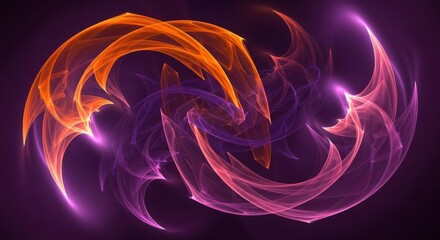 Abstract fractal art featuring swirling shapes in shades of orange and purple on a dark background