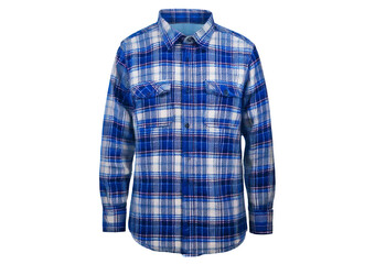 Blue and White Plaid Flannel Shirt isolated on transparent or white background