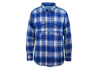 Blue and White Plaid Flannel Shirt isolated on transparent or white background