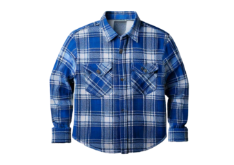 Blue and White Plaid Flannel Shirt isolated on transparent or white background