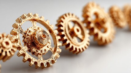 Gold gears in precise interlocking rows