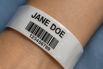 Hospital wristband with barcode and placeholder name 