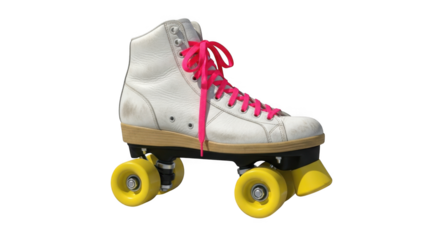 Retro High Top Roller Skates with Bright Yellow Wheels and Pink Laces for Stylish Outdoor Skating Adventures