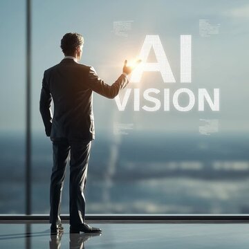 Businessman envisioning future with AI technology. future of AI technology, AI innovation for future, exploring the future of AI