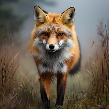 A fox walking gracefully through the tall grass.