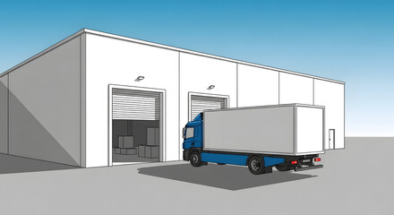 Delivery Truck at Modern Warehouse Loading Dock for Logistics and Shipping