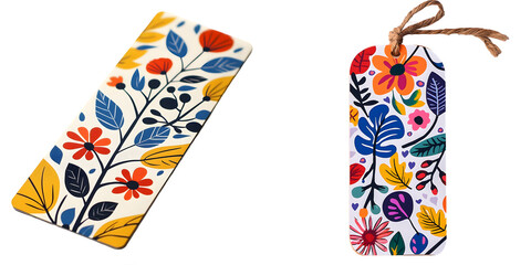 Eco-Friendly Decorative Bookmark With Colorful Leaf And Flower Patterns. isolated on a transparent background