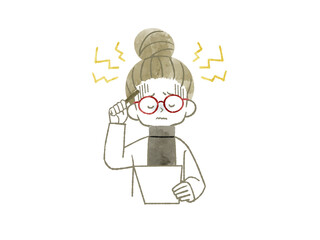 頭が痛い女性-水彩