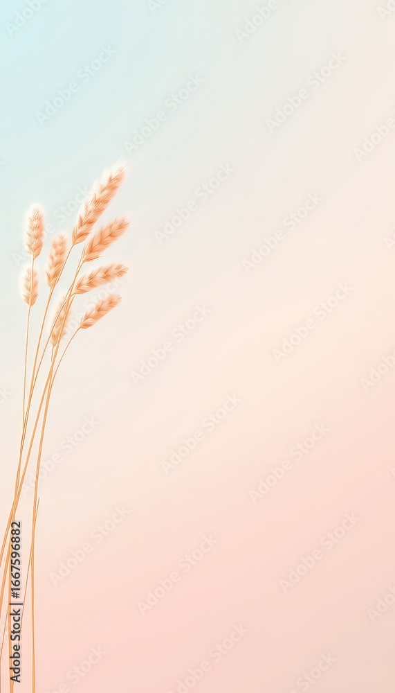 Poster wheat stems against a soft pastel backdrop with subtle gradations of color, creating a tranquil and 