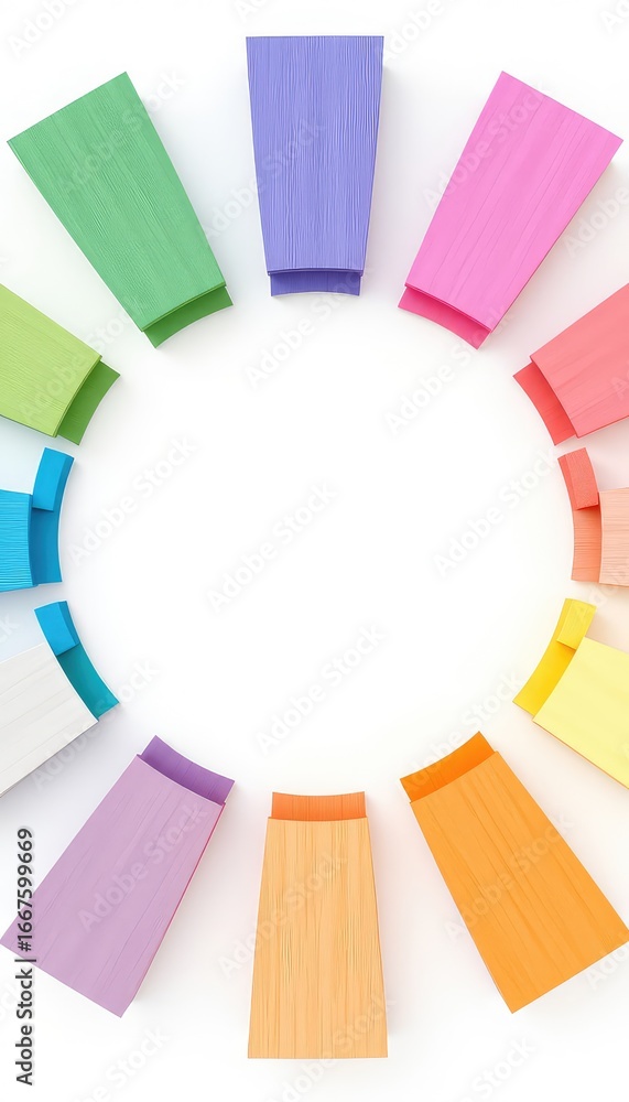 Aufkleber conceptual circle design, created with an array of rainbow colored, wooden blocks forming a vibrant 