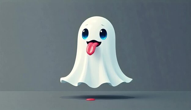 Animated ghost character with playful expression and tongue sticking out in a fun cartoon style