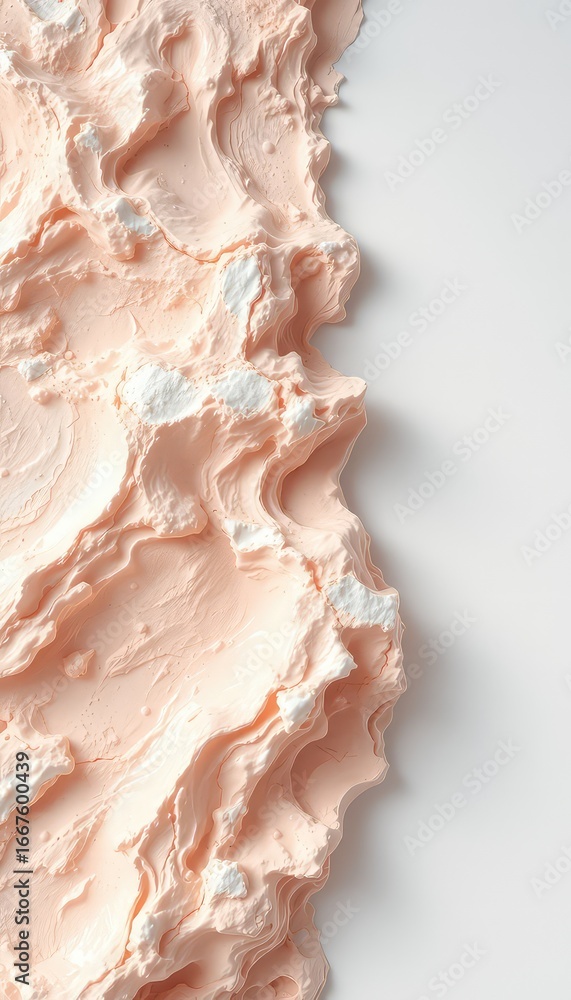 Poster textured surface with muted pink and cream tones forming abstract patterns and a clean, white backgr