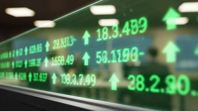 Green Arrows Signifying Financial Growth and Stock Market Increase Reflected in Glass