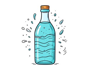 Glass bottle of water, splash, white background