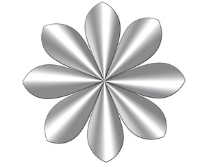 Eight-petal silver flower, metallic sheen, gradient shading