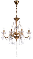 Gold five-light chandelier with crystal accents