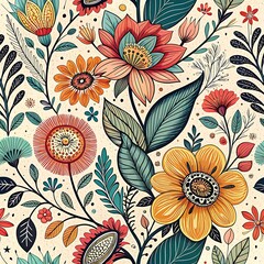 Colorful floral pattern with yellow flowers