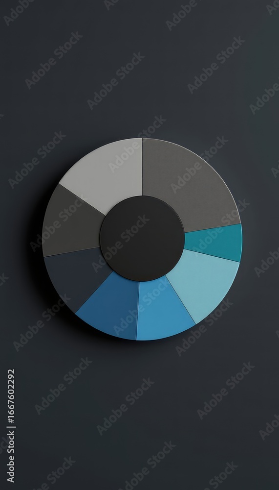 Poster circular presentation graphic with overlapping inner disk and varying shades of color segments