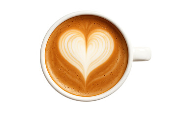 White Coffee Cup with Heart Latte Art Isolated on a Transparent Background