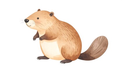 Cute Beaver Illustration, Watercolor Style