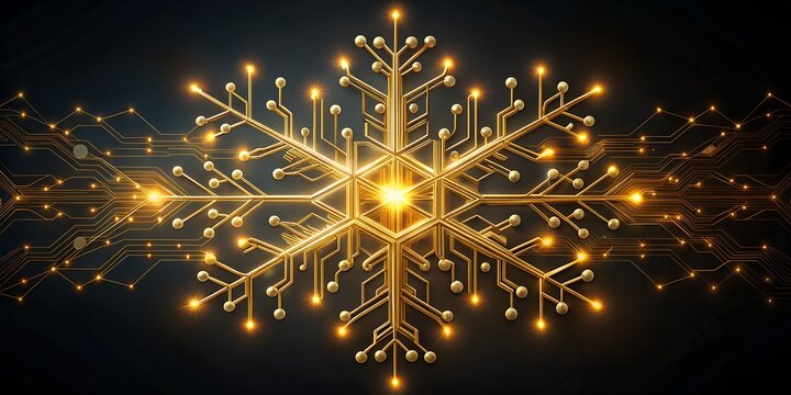 A glowing digital snowflake with intricate circuit patterns, symbolizing technologys embrace of winters beauty and the fusion of nature with modern innovation