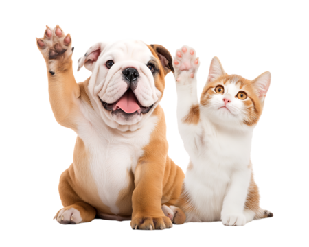 Adorable Puppy and Kitten High-Five: Best Friends isolated on a transparent background