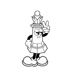 Retro character design of cool chess queen outline