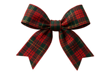 Red and Green Plaid Fabric Bow Isolated on a Transparent Background