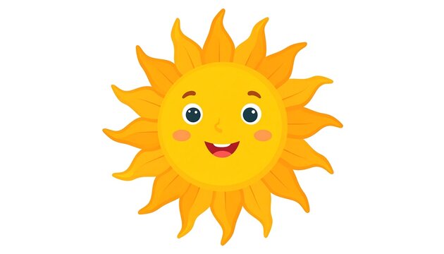 Happy cartoon sun with a smiling face and orange rays