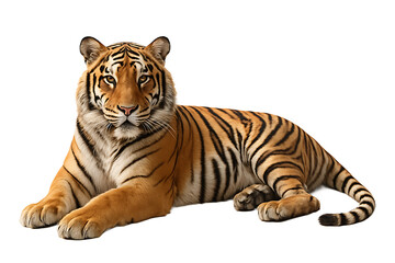 Naklejka premium Bengal Tiger Lying Down Isolated on a Transparent Background