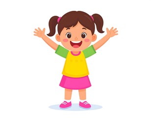 Fototapeta premium Happy Girl Raising Arms, White Background