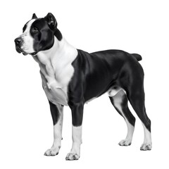 Fototapeta premium Black and white dog with cropped ears on a white background.