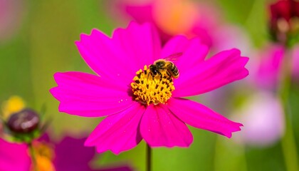 Bee on bright pink flower