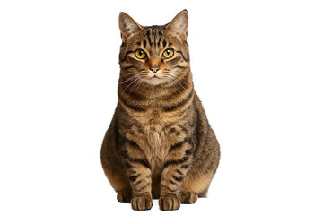 Fototapeta premium Tabby Cat Sitting Front View Isolated on a Transparent Background