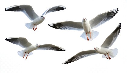 Obraz premium Five Seagulls in Flight, White Background
