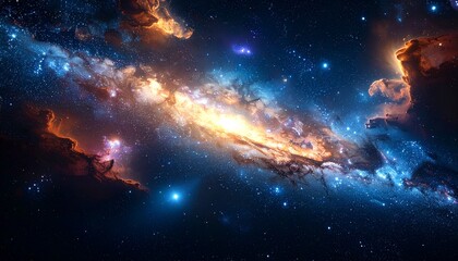 Obraz premium Astral light and cosmic dust fill a fantastical night sky with a vibrant nebula and a supernova's brilliant burst, capturing the infinite imagination of science fiction