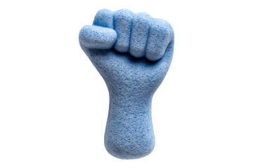 Blue Raised Fist Sculpture Isolated on a Transparent Background
