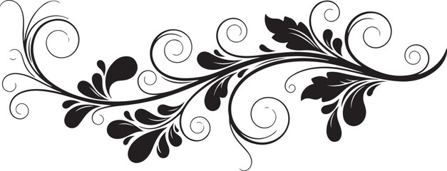 Obraz premium Black decorative floral swirl with leaves and curls on a white background vector illustration