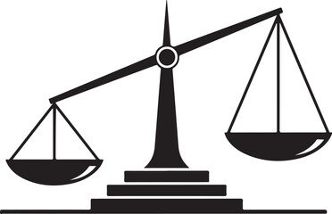Black silhouette of a balanced scale with one side lower than the other white background